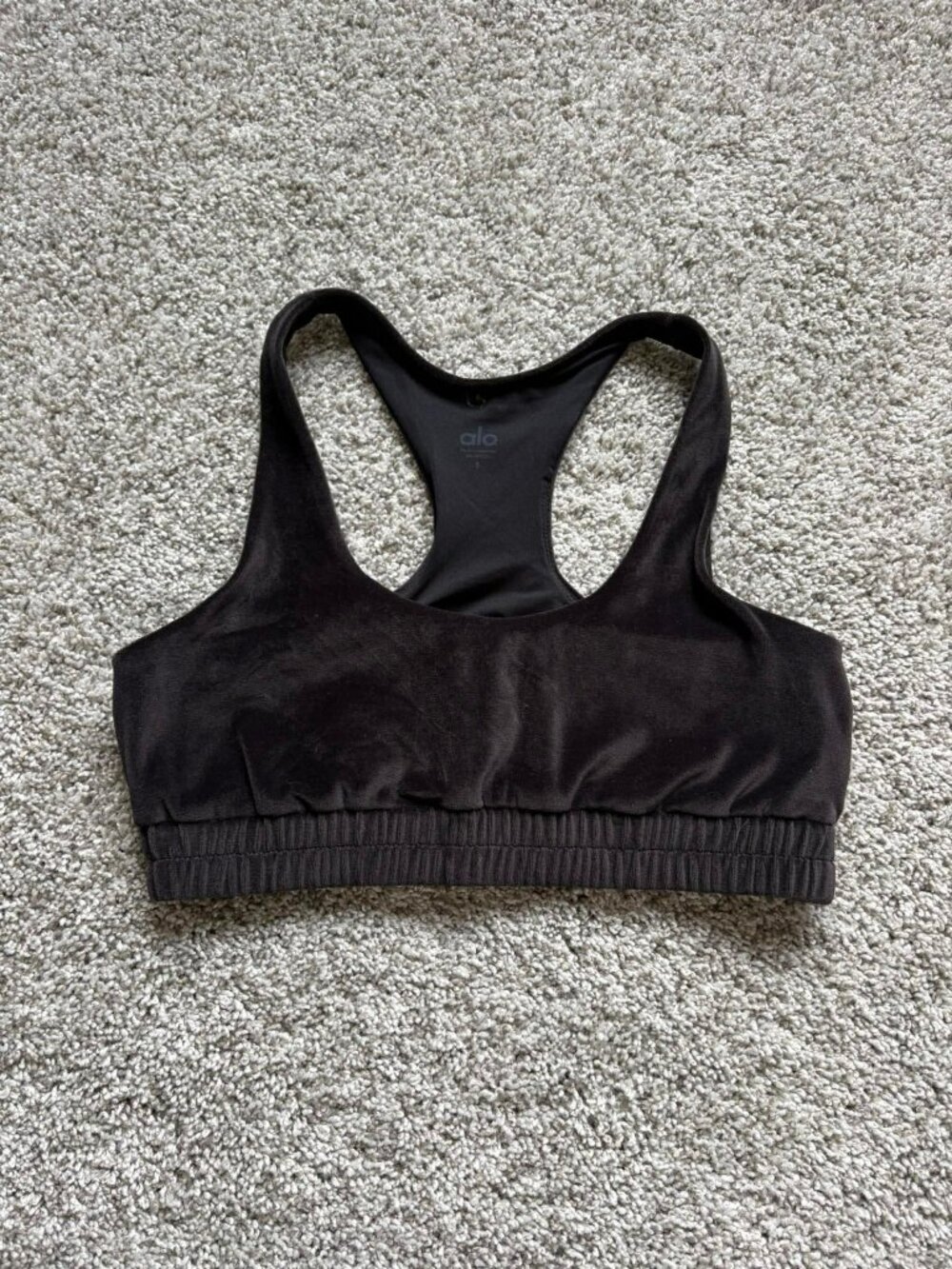 Alo velour Black sport bra women's S LIke New - Picture 3 of 5